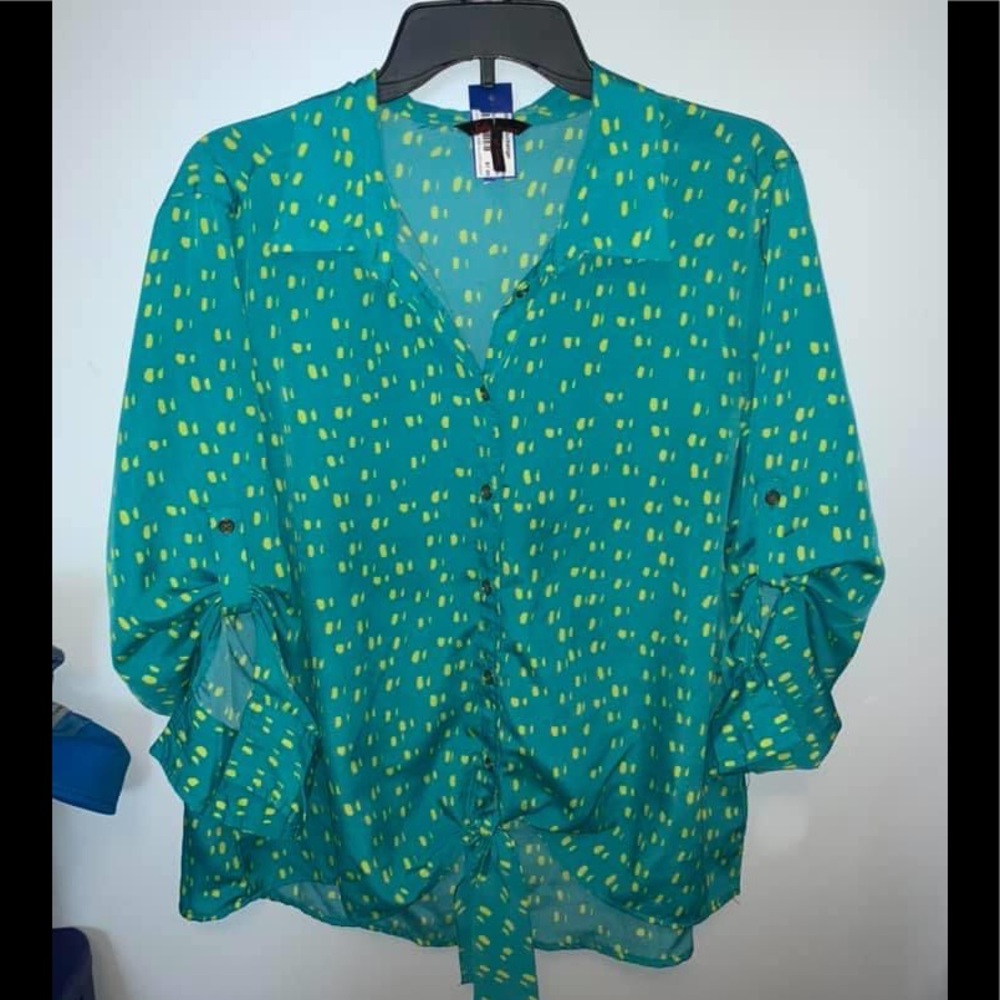 Sophia Vergarda blouse, turquoise and yellow, XL.